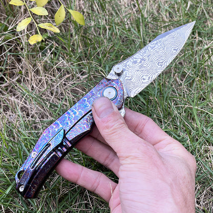 MASALONG RWL34 Damascus Folding Knife - Titanium Handle EDC Utility KNI-FD-029