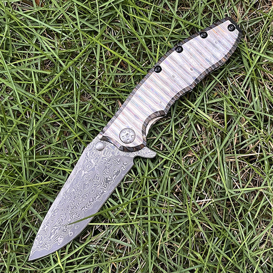 MASALONG Damascus Steel EDC Folding Knife - Titanium Handle KNI-FD-007