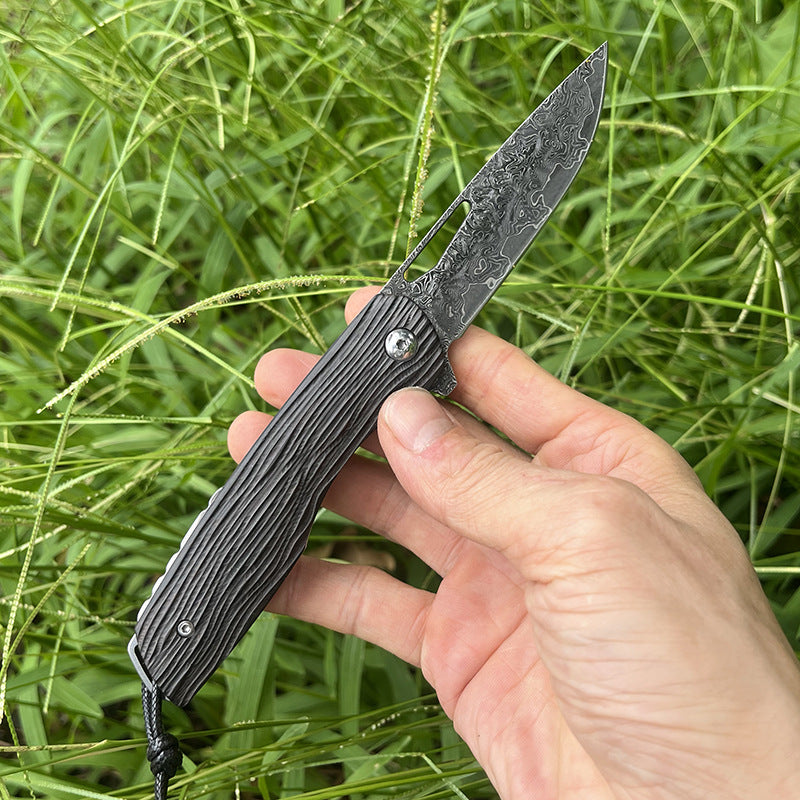 MASALONG Damascus 8Cr13MOV Folding EDC Utility Knife - Ebony Handle KNI-FD-005