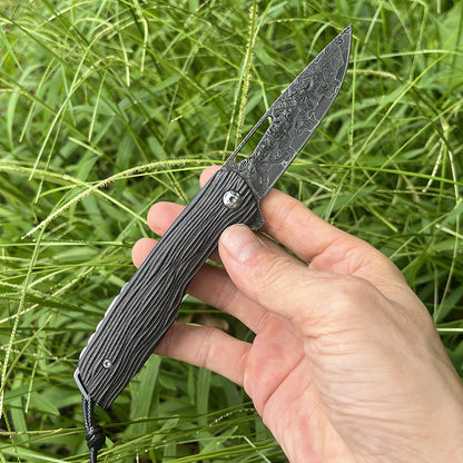 MASALONG Damascus 8Cr13MOV Folding EDC Utility Knife - Ebony Handle KNI-FD-005