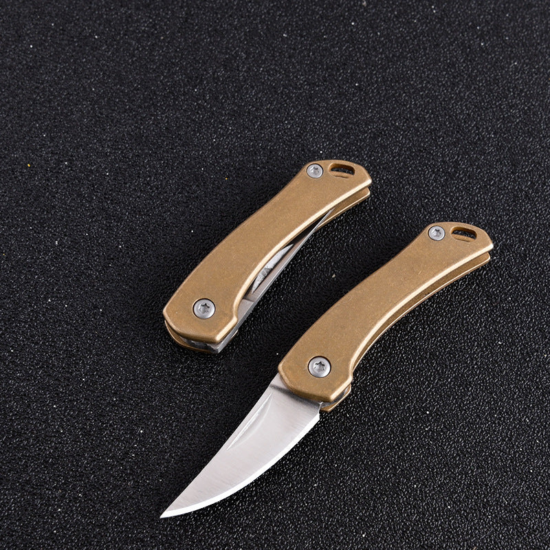 MASALONG MA-TY-051 Cuchillo de rinoceronte de latón retro, minicuchillo plegable, herramienta de autodefensa afilada, llavero portátil, desembalaje, cuchillo exprés