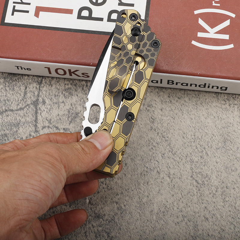 MASALONG D2 Steel Snake Pattern Folding Knife - Titanium EDC Utility