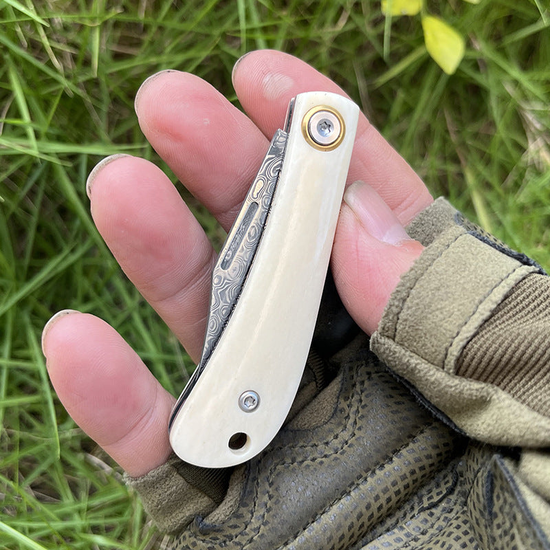 MASALONG VG10 Damascus Ox Bone Mini Keychain Folding Knife - EDC Utility