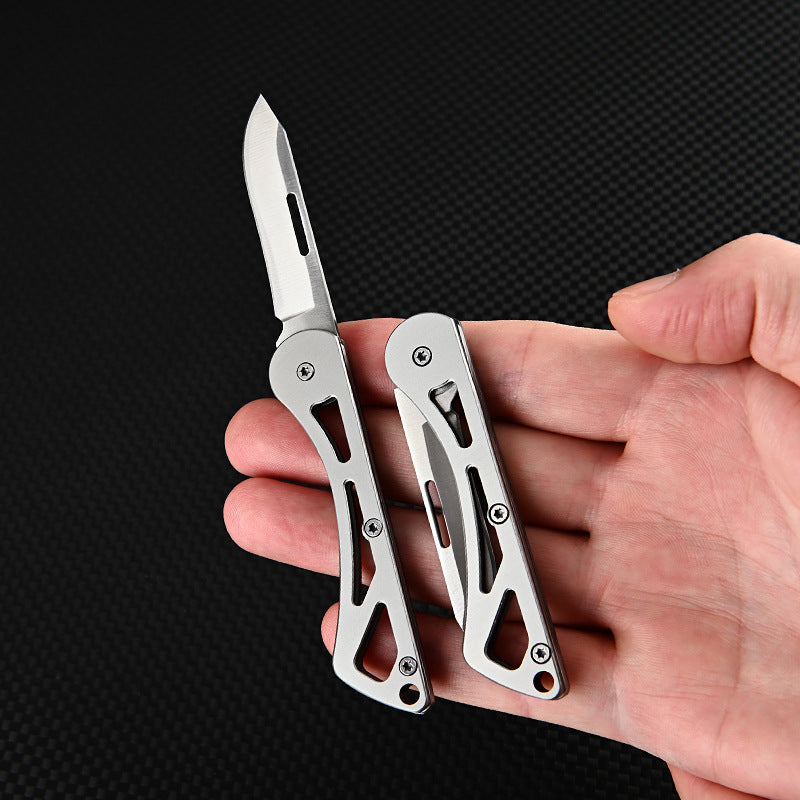 MASALONG MA-TY-033 Mini faca dobrável de aço inoxidável, faca portátil afiada para atividades ao ar livre, faca de frutas de autodefesa, chaveiro portátil, desempacotamento, faca de entrega expressa