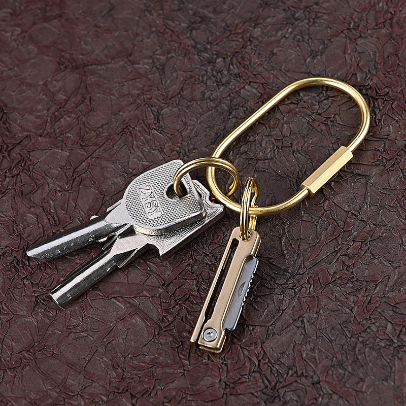 MASALONG MA-TY-009 Mini faca dobrável de latão afiada, portátil, rápida de remover, porta-chaves para faca de entrega, portátil, de bolso, faca de caixa aberta, autodefesa