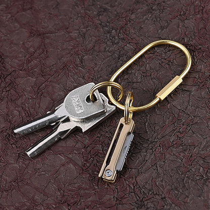 MASALONG MA-TY-009 Mini faca dobrável de latão afiada, portátil, rápida de remover, porta-chaves para faca de entrega, portátil, de bolso, faca de caixa aberta, autodefesa