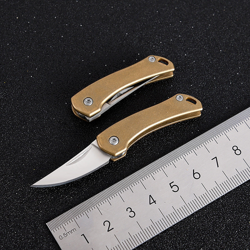 MASALONG MA-TY-051 Cuchillo de rinoceronte de latón retro, minicuchillo plegable, herramienta de autodefensa afilada, llavero portátil, desembalaje, cuchillo exprés