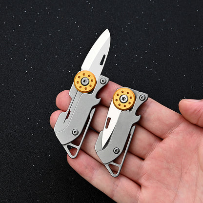 MASALONG MA-TY-038 Mini cuchillo plegable de acero inoxidable, abridor de botellas, cuchillo afilado de acero D2 para defensa personal al aire libre, cuchillo portátil con llavero