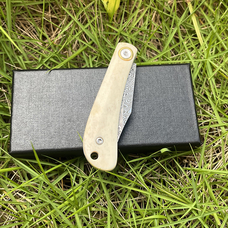 MASALONG VG10 Damascus Ox Bone Mini Keychain Folding Knife - EDC Utility