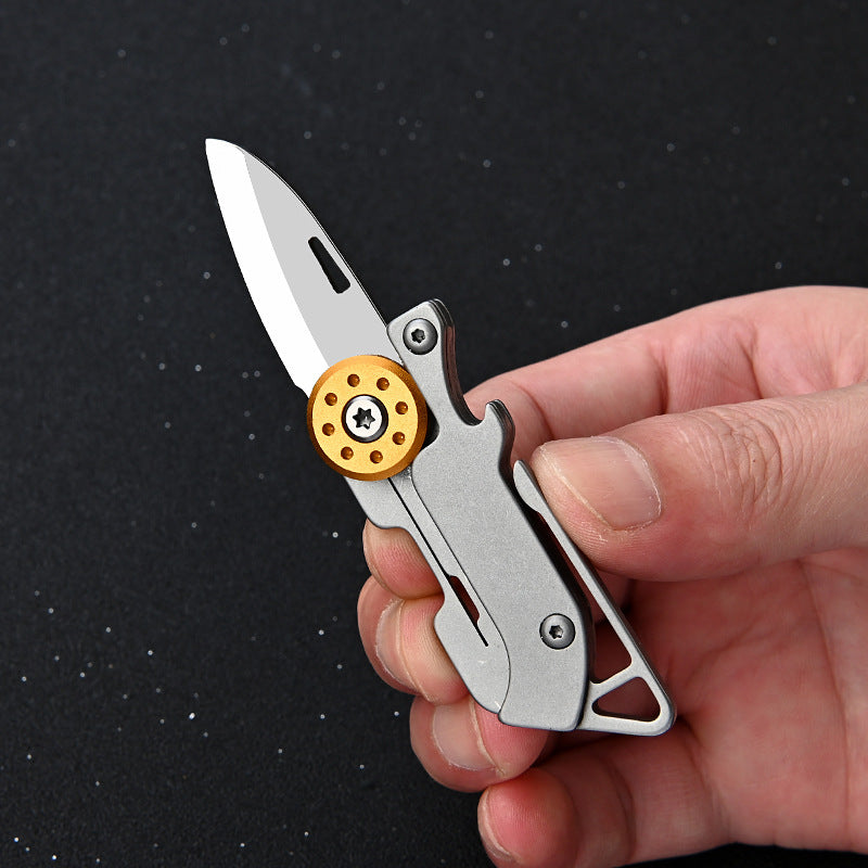 MASALONG MA-TY-038 Mini cuchillo plegable de acero inoxidable, abridor de botellas, cuchillo afilado de acero D2 para defensa personal al aire libre, cuchillo portátil con llavero