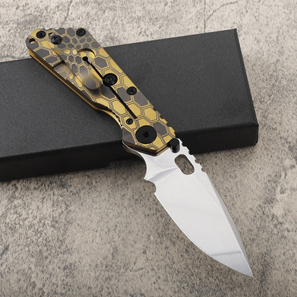 MASALONG D2 Steel Snake Pattern Folding Knife - Titanium EDC Utility