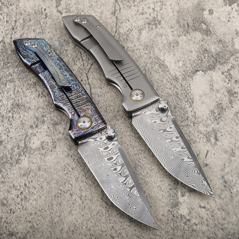 MASALONG VG10 Damascus Steel Blade Titanium Tc4 handle EDC Folding Knife - Outdoor Utility KNI-FD-033