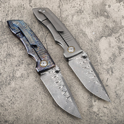 MASALONG VG10 Damascus Steel Blade Titanium Tc4 handle EDC Folding Knife - Outdoor Utility KNI-FD-033