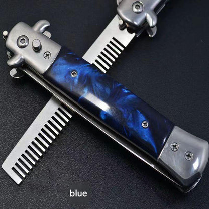 MASALONG Spring Assisted Folding Pocket Comb - Stainless Steel Styling Tool