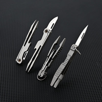 MASALONG MA-TY-034 Pinça de liga de titânio com uma pequena faca para raspar e arrancar pelos, clipe de sobrancelha de cabeça plana, acessório de manutenção de ferramenta pequena EDC portátil para exterior