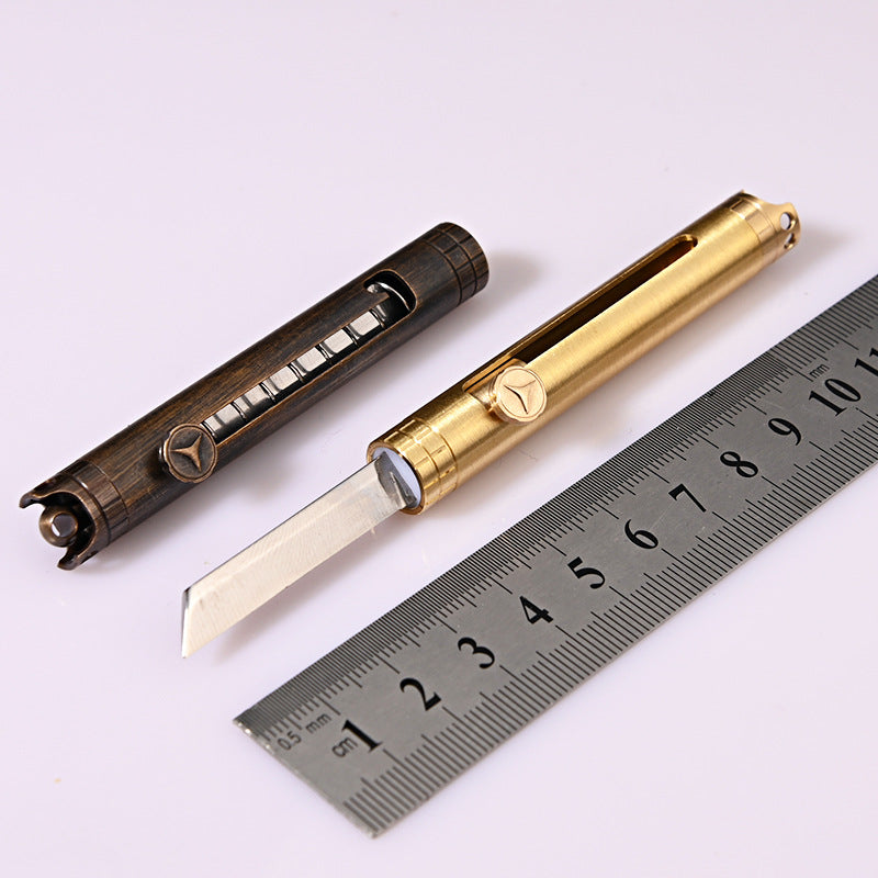 MASALONG MA-TY-072 Brass Mini Keychain Knife Sharp Self Defense Knife Fruit Knife Portable Unpacking Express Knife Box Opening Knife