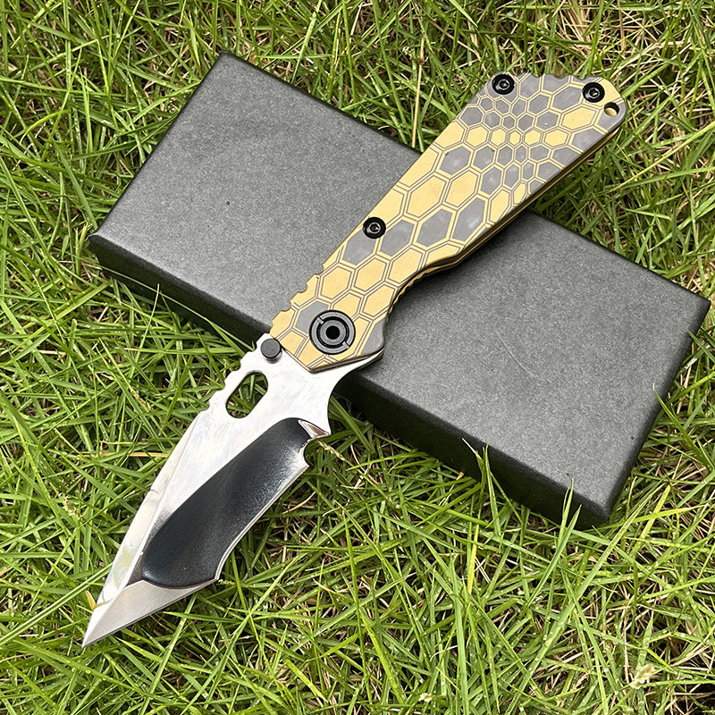 MASALONG D2 Steel Folding Knife - Anodized Titanium Handle EDC Tool KNI-FD-004