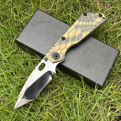 MASALONG D2 Steel Folding Knife - Anodized Titanium Handle EDC Tool KNI-FD-004