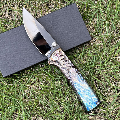 MASALONG D2 Steel DLC Folding Knife -Mirror-finish blade treatment Titanium Handle EDC Outdoor Utility KNI-FD-013