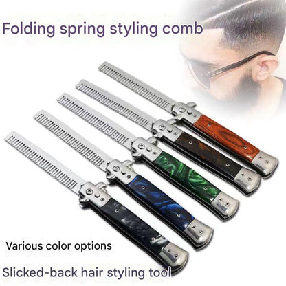 MASALONG Spring Assisted Folding Pocket Comb - Stainless Steel Styling Tool