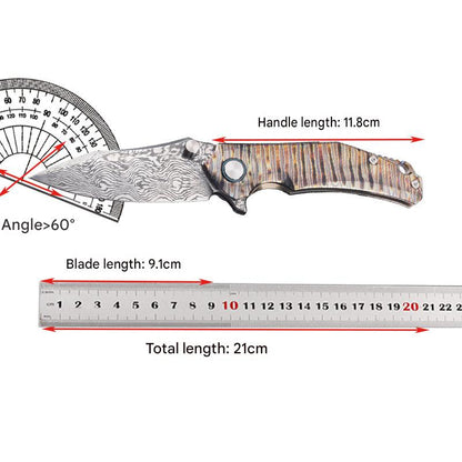 MASALONG RWL34 Damascus Folding Knife - Titanium Handle EDC Utility KNI-FD-029