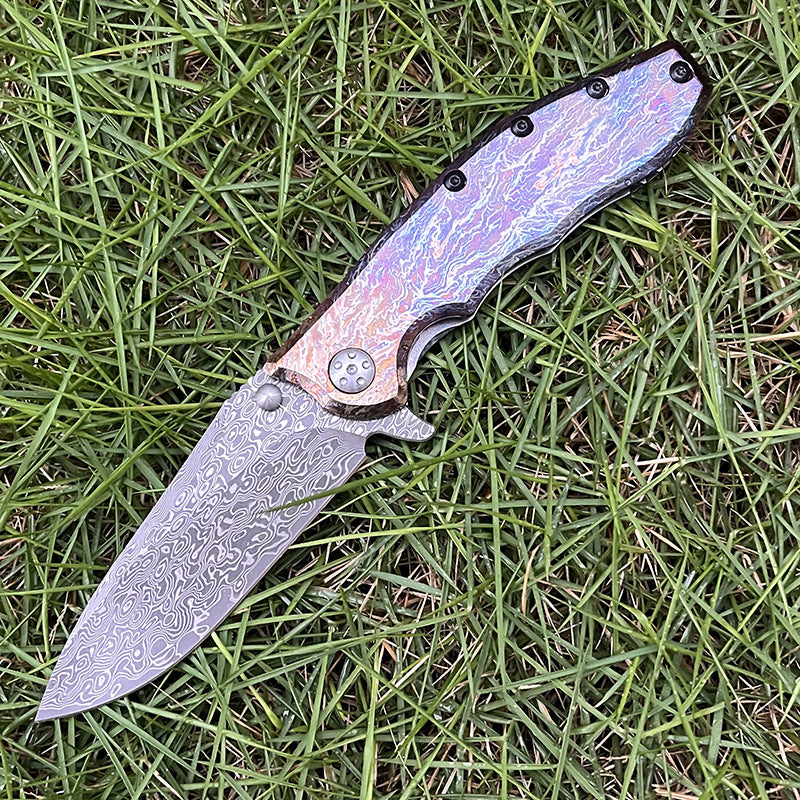 MASALONG Damascus Steel EDC Folding Knife - Titanium Handle KNI-FD-007
