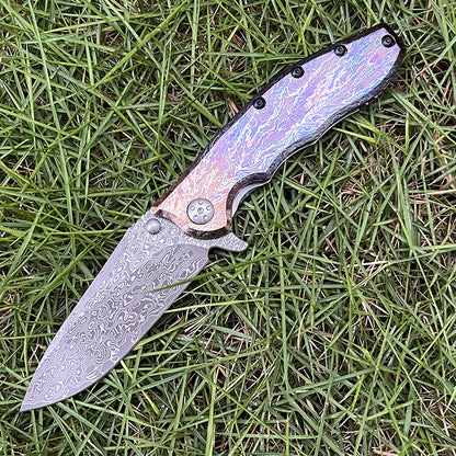 MASALONG Damascus Steel EDC Folding Knife - Titanium Handle KNI-FD-007