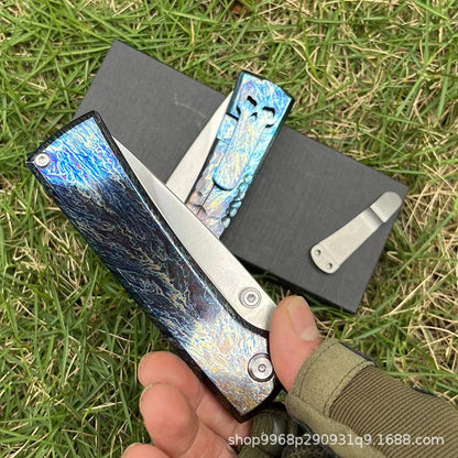 MASALONG D2 Steel Folding Knife - Titanium Handle EDC Outdoor Utility KNI-FD-012