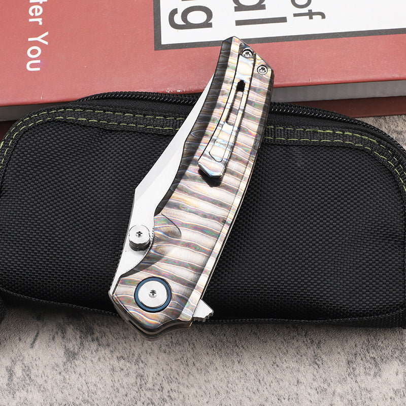 MASALONG VG10 Steel EDC Folding Knife - Fire Pattern TC4 Titanium Handle KNI-FD-025