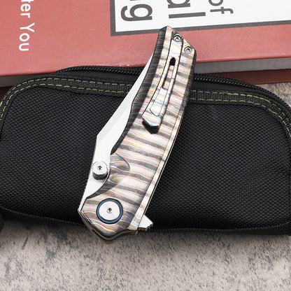 MASALONG VG10 Steel EDC Folding Knife - Fire Pattern TC4 Titanium Handle KNI-FD-025