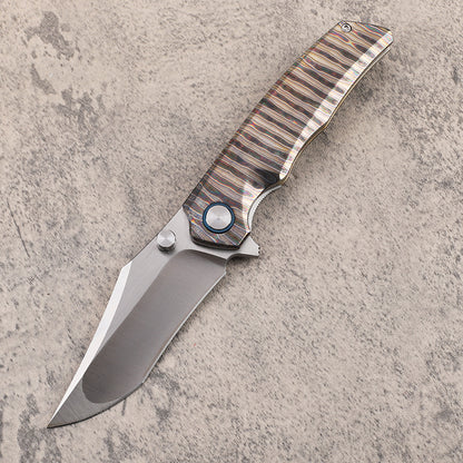 MASALONG VG10 Steel EDC Folding Knife - Fire Pattern TC4 Titanium Handle KNI-FD-025