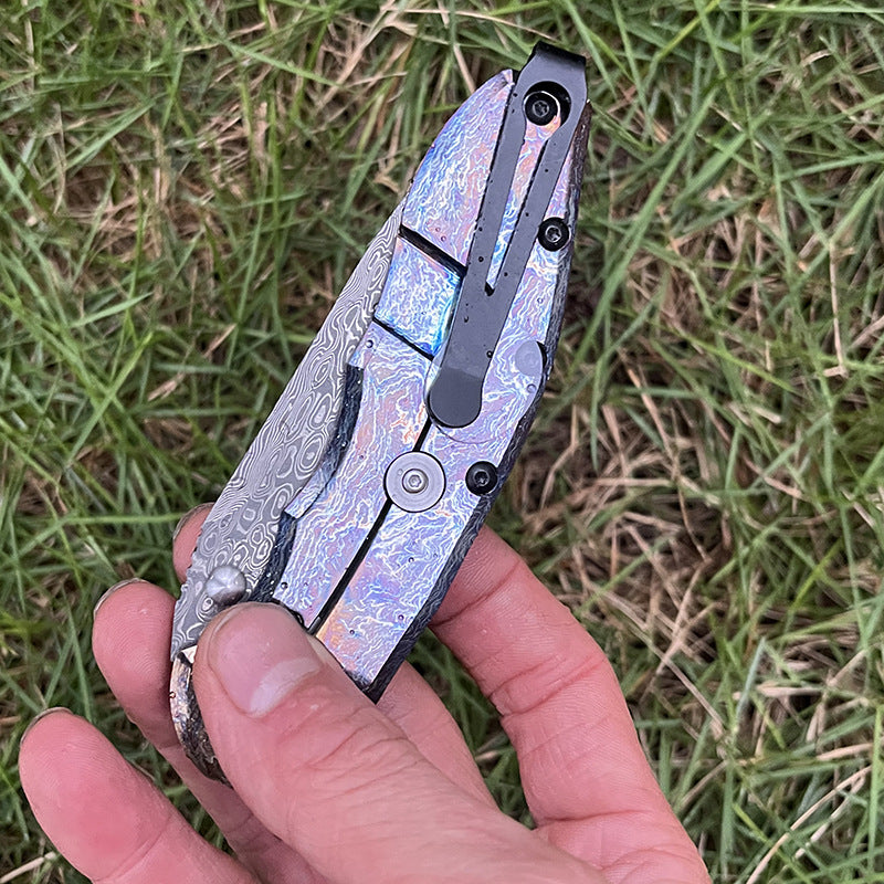 MASALONG Damascus Steel EDC Folding Knife - Titanium Handle KNI-FD-007