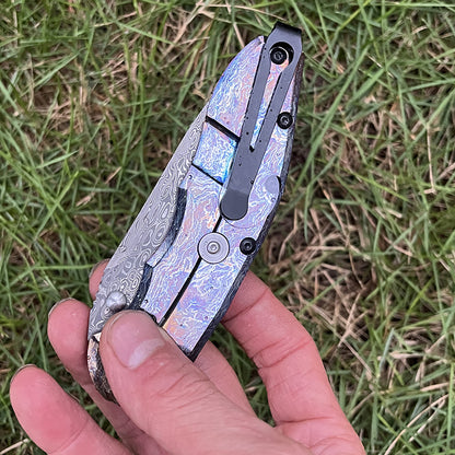 MASALONG Damascus Steel EDC Folding Knife - Titanium Handle KNI-FD-007