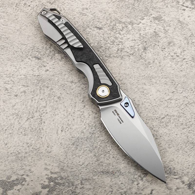 MASALONG 14C28N Steel TC4 Titanium Carbon Fiber EDC Folding Knife - Outdoor Utility