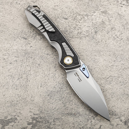 MASALONG 14C28N Steel TC4 Titanium Carbon Fiber EDC Folding Knife - Outdoor Utility