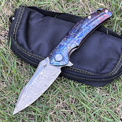 MASALONG RWL34 Damascus Folding Knife - Titanium Handle EDC Utility KNI-FD-029