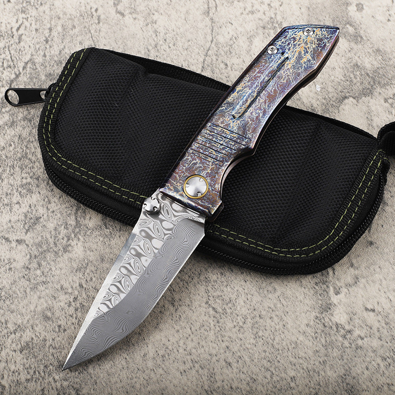 MASALONG VG10 Damascus Steel Blade Titanium Tc4 handle EDC Folding Knife - Outdoor Utility KNI-FD-033