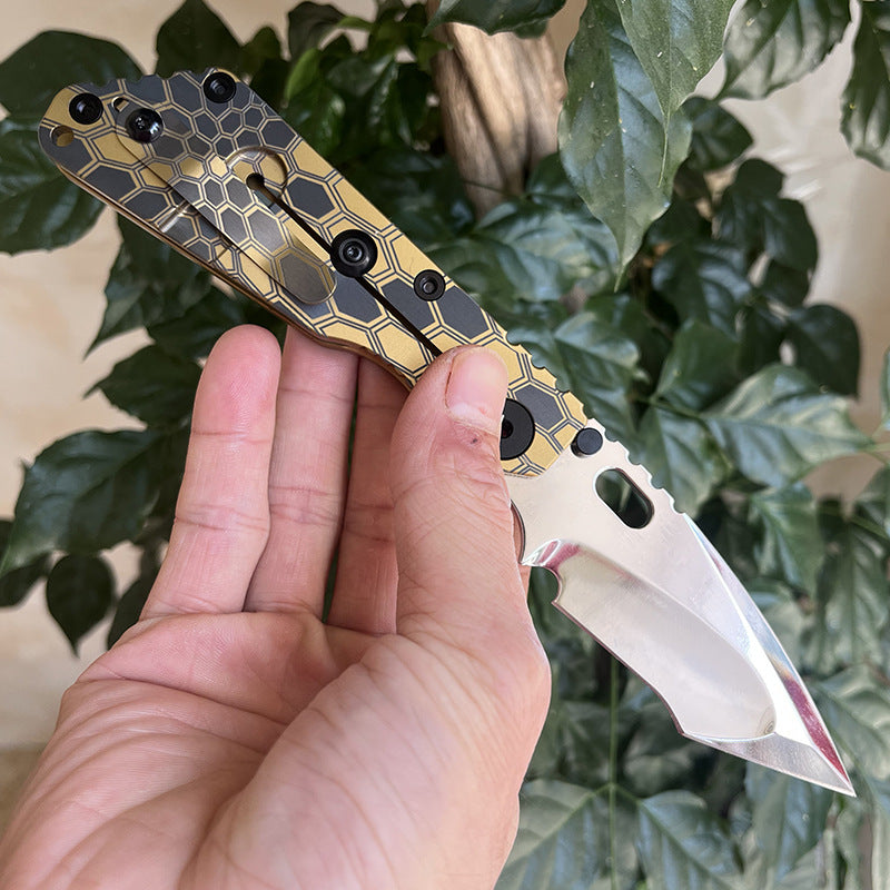 MASALONG D2 Steel Snake Pattern Folding Knife - Titanium EDC Utility