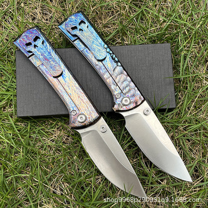 MASALONG D2 Steel Folding Knife - Titanium Handle EDC Outdoor Utility KNI-FD-012