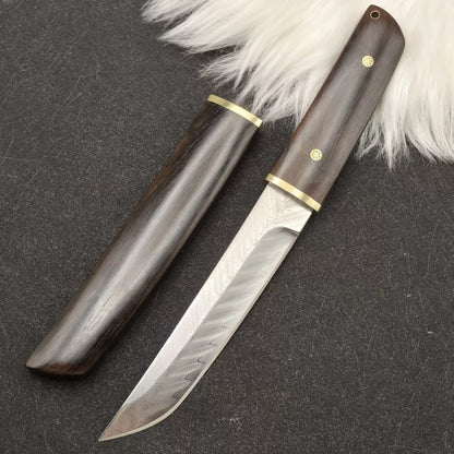 MASALONG VG10 Damascus Fixed Blade Outdoor Utility Knife - Pockwood Handle