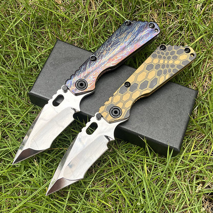 MASALONG D2 Steel Folding Knife - Anodized Titanium Handle EDC Tool KNI-FD-004