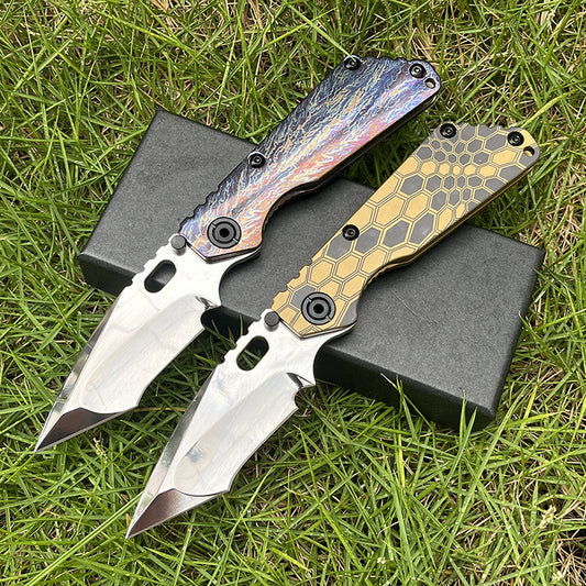 MASALONG D2 Steel Folding Knife - Anodized Titanium Handle EDC Tool KNI-FD-004