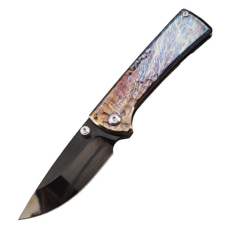 MASALONG D2 Steel DLC Folding Knife -Mirror-finish blade treatment Titanium Handle EDC Outdoor Utility KNI-FD-013