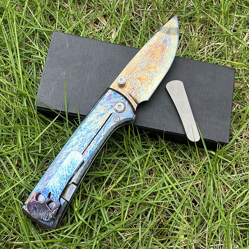 MASALONG D2 Steel EDC Folding Knife - Anodized Titanium Handle KNI-FD-006