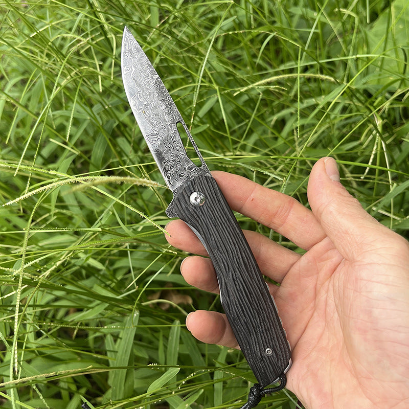 MASALONG Damascus 8Cr13MOV Folding EDC Utility Knife - Ebony Handle KNI-FD-005