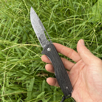 MASALONG Damascus 8Cr13MOV Folding EDC Utility Knife - Ebony Handle KNI-FD-005