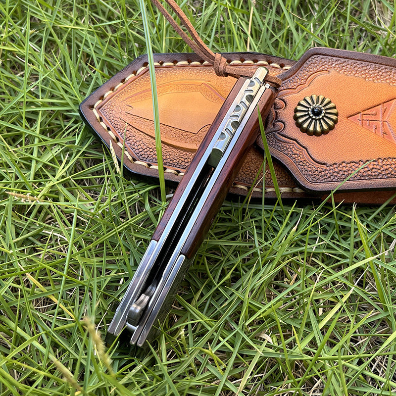 MASALONG Damascus Steel Rosewood Folding Pocket Knife - EDC Utility
