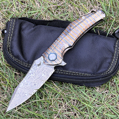 MASALONG RWL34 Damascus Folding Knife - Titanium Handle EDC Utility KNI-FD-029