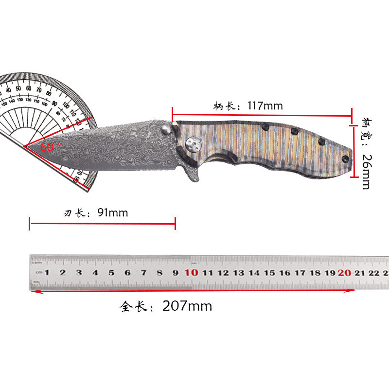 MASALONG Damascus Steel EDC Folding Knife - Titanium Handle KNI-FD-007