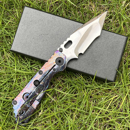 MASALONG D2 Steel Folding Knife - Anodized Titanium Handle EDC Tool KNI-FD-004